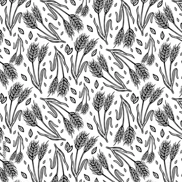 Fototapeta Seamless pattern with wheat isolated on white background