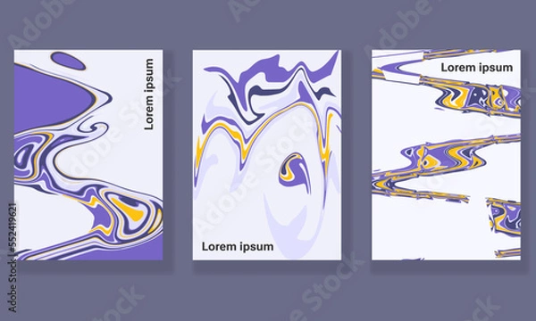 Fototapeta Abstract vector layout covers set design templates with fluid painting lines and liquid marbling paint effect for brochure, magazine, flyer, banner or poster