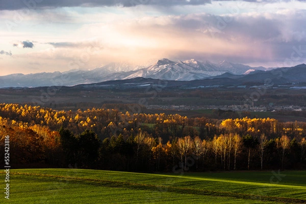 Obraz 北海道美瑛・幻想的な芦別岳・11月、日本