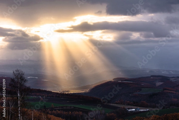 Obraz 北海道美瑛の天使のはしご・11月、日本