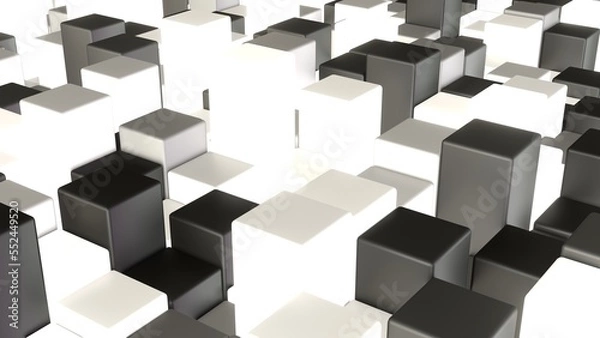 Fototapeta Würfel, Balken, Box, Quadratisch, Geometrie, Anordung, 3D, dynamisch, Quader, metall, mosaik, Architektur, schwarz, weiß