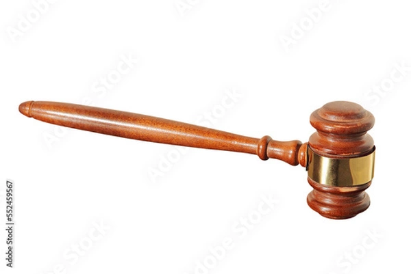 Fototapeta Wooden judge gavel taken closeup. Isolated.
