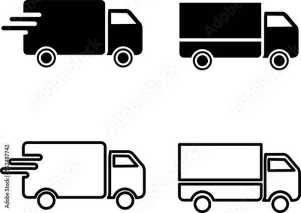 Fototapeta Fast shipping delivery truck set flat vector icon for apps and websites.eps