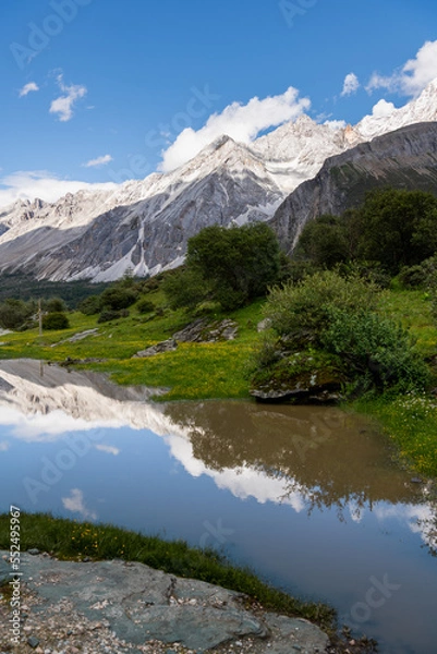 Obraz Nature landscape image during summer time, Snow Mountain in daocheng yading, Sichuan, China.