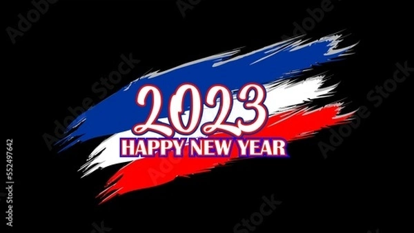 Fototapeta Happy New Year 2023 black background blue white  red colors