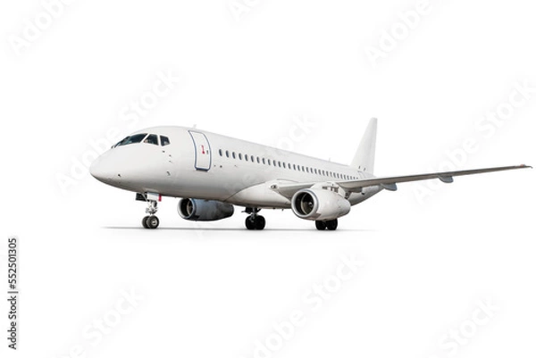 Fototapeta White passenger aircraft isolated on transparent background