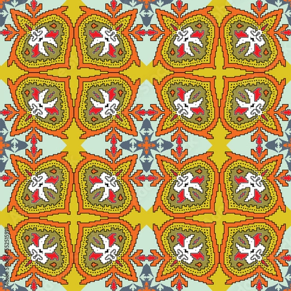 Fototapeta Vector geometric mandala seamless pattern digital textile print. Vector illustration