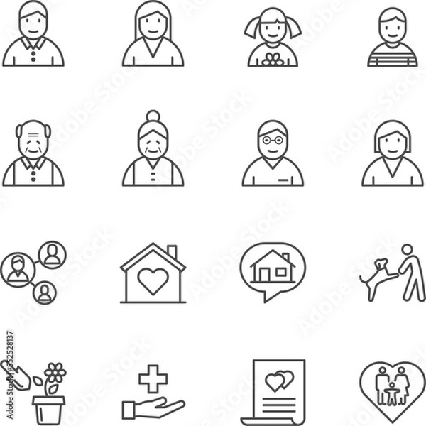 Fototapeta Family and Relationship Icons set, Vector Classic thin Line icons