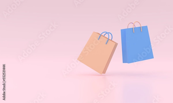 Fototapeta 3D Paper bags for Online shopping concept. 3d render paper bag on sale shopping concept idea minimal pastel