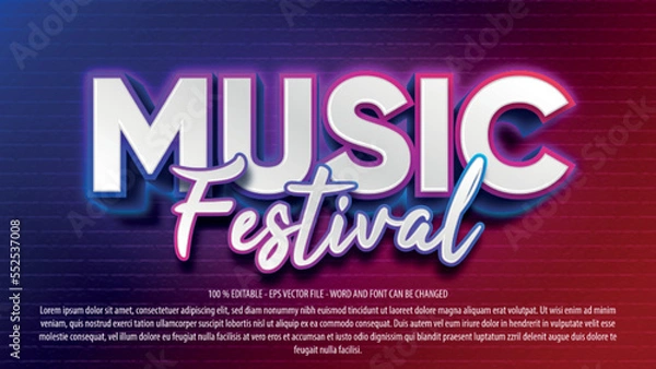 Fototapeta Editable music festival 3d text effect