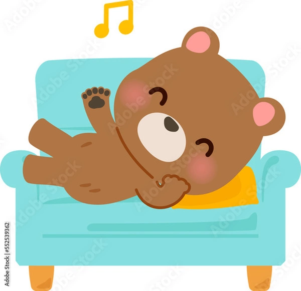 Fototapeta ソファでゴロゴロするクマのキャラクター