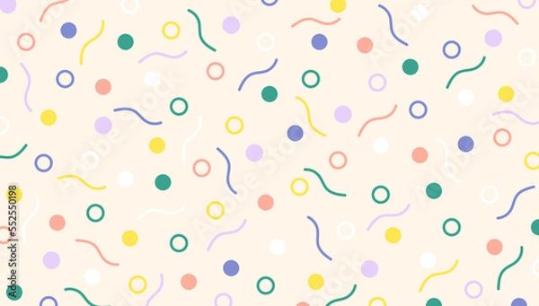 Obraz Cute happy confetti background. Festive seamless pattern in pastel colors drawn by hand. Creative minimalist style art backdrop. Fun colorful doodle seamless pattern. Abstract random figures.