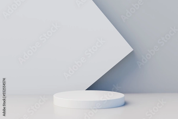 Fototapeta Geometric step white pedestal podium platform for cosmetic product presentation.Mock up design empty space. 3d illustration