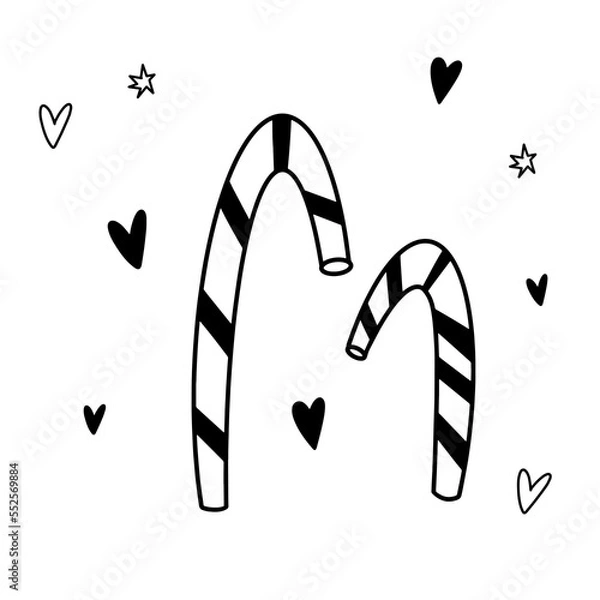 Fototapeta Lollipop cane in doodle style. christmas candy il line simple style. Tradition xmas element. Vector illustration