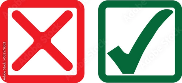Fototapeta Approved and not approved icon, green check and red cross symbols