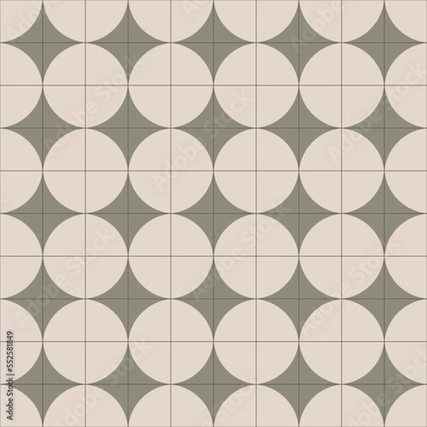 Fototapeta Simple abstract ornament of a floor tile. Green brown circles on a square seamless pattern.