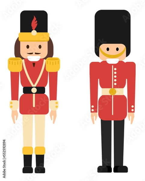 Fototapeta Nutcrackers soldiers in flat style, classic and British King's Guard PNG transparent group of Christmas toys from The Steadfast Tin Soldier tale