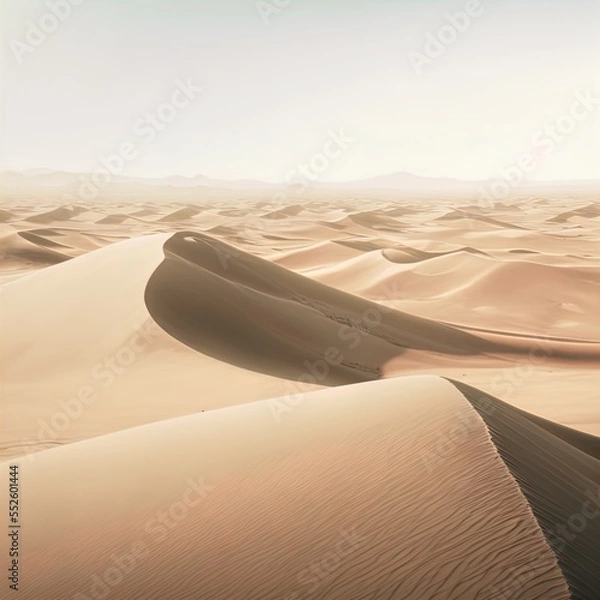 Fototapeta A desert stretching into the horizon with endless sand dunes.	