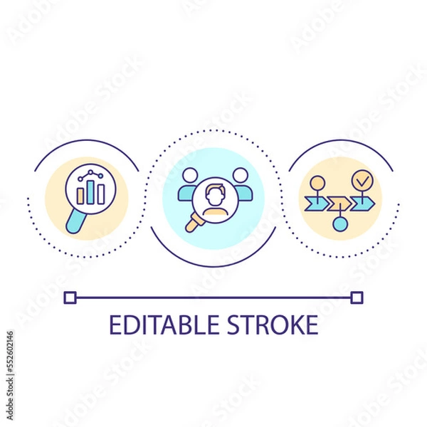 Fototapeta Target audience research loop concept icon. Analyzing statistical data. Digital marketing abstract idea thin line illustration. Isolated outline drawing. Editable stroke. Arial font used