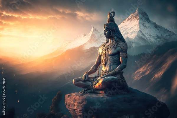 Fototapeta Generative AI : Hindu god Shiva, meditating on Mount Kailasa in the Himalayas	
