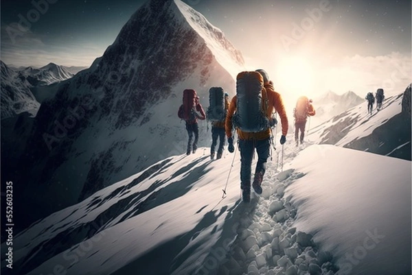 Obraz Digital illustration about climber on the mountain.