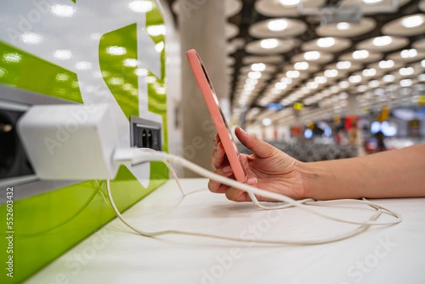 Obraz Charging my device at an airport charging point. 
