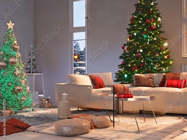 Fototapeta christmas tree in room with Generative AI technology