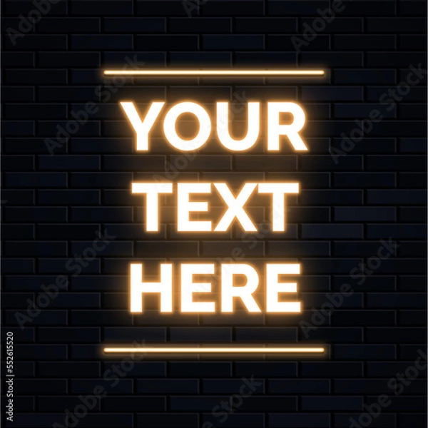 Fototapeta Neon light text effect, editable glowing text style. Brick background