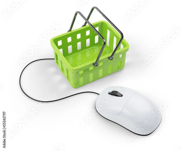Fototapeta shoping cart and computer mouse