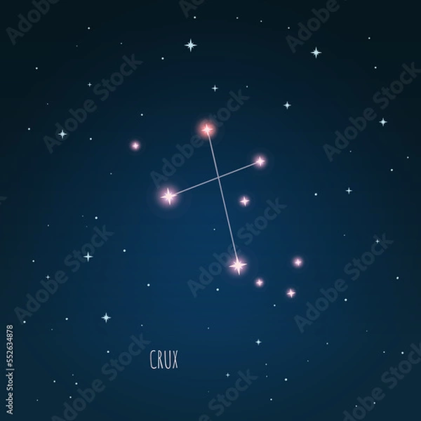 Fototapeta Constellation Crux scheme in starry sky. Open space. Vector illustration Crux, constellation  through a telescope