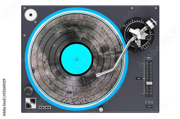 Fototapeta Phonograph Turntable with moon texture, 3D rendering