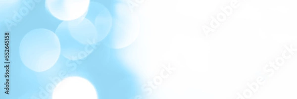 Fototapeta Blurred lights blue background, banner texture. Abstract bokeh with soft light header. Wide screen wallpaper. Panoramic web banner with copy space for design