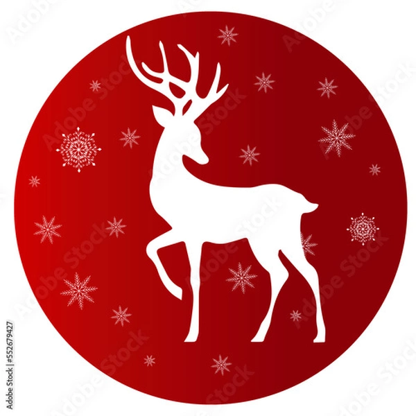 Obraz Bright Christmas card with Santa's reindeer and snowflakes in the shape of a ball. Red on a transparent background
