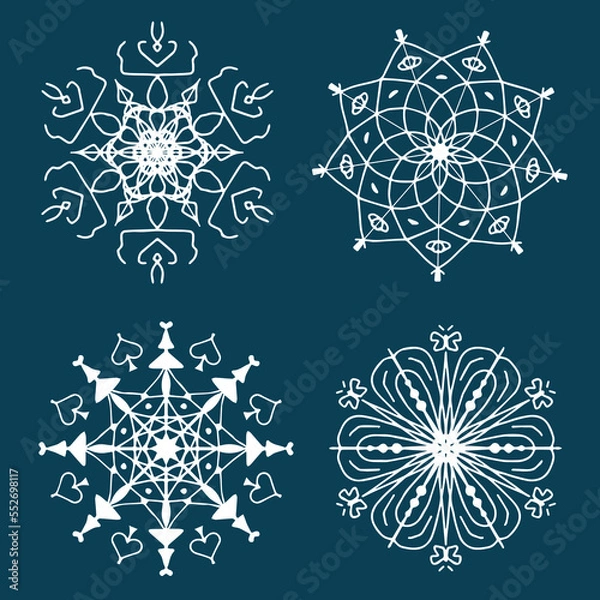 Fototapeta Ethnic decorative lace circles. Vector mandala. Traditional oriental ornament. Snowflake pattern. 
