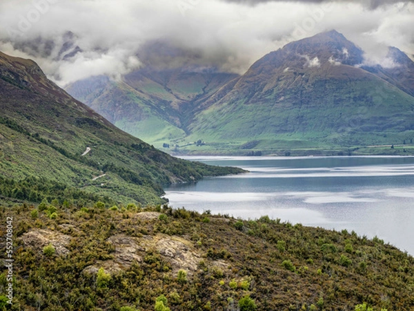 Obraz Lake Wakatipu, near Glenorchy in New Zealand on a cloudy day