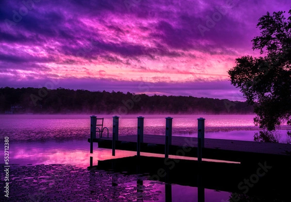 Obraz purple sunrise over dock