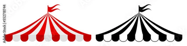 Obraz Circus tent with a split flag striped red and solid black icon. Flat vector illustration isolated on white