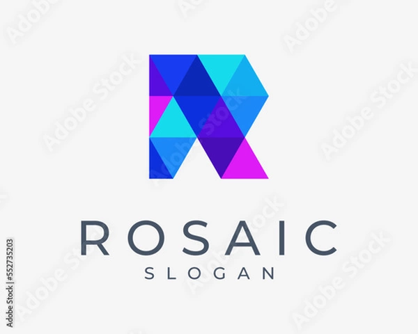 Fototapeta Letter R Mosaic Polygonal Low Poly Geometric Triangle Shape Color Modern Monogram Vector Logo Design