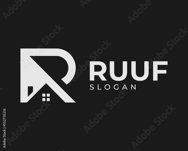 Fototapeta Letter R Monogram Roof Rooftop Roofer Chimney Window House Home Building Icon Vector Logo Design
