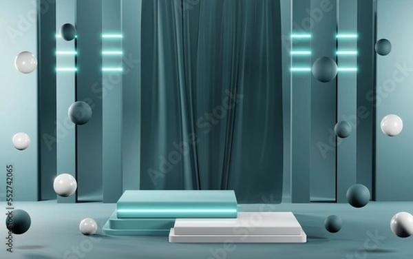 Fototapeta 3D render of Podium background in blue tones for displaying cream products. cosmetics