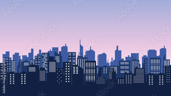 Fototapeta The silhouette of the city with the nuances of dusk with flashing lights looks very beautiful