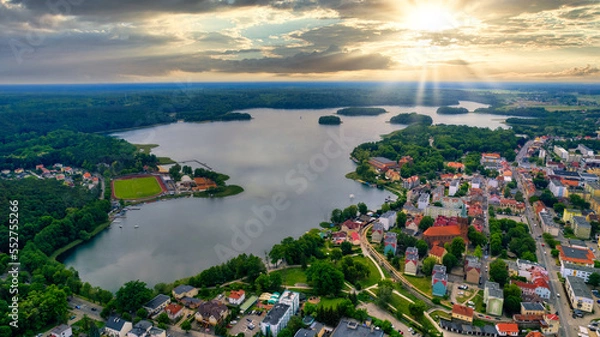 Fototapeta Beautiful landscape with the river in the countryside. summer. view from the drone Barlinek, West Pomeranian Voivodeship, Poland