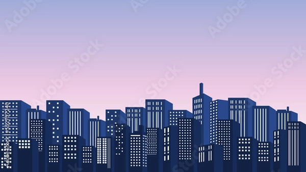 Fototapeta Gradation of the evening sky from the silhouette of a city with tall buildings around it