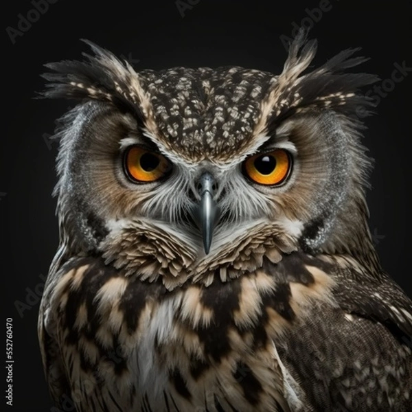 Fototapeta Schöne Eule der Weisheit isoliert auf schwarzem Hintergrund