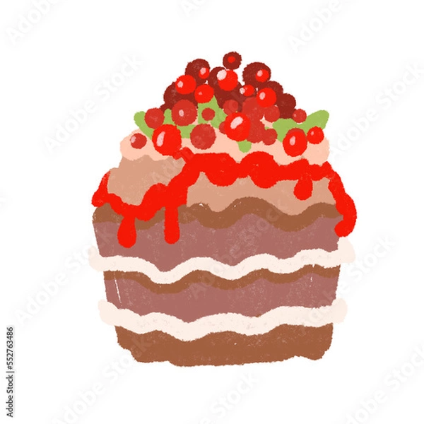 Obraz Cherry chocolate cream cupcake in cute hand draw style sticker with transparent background png