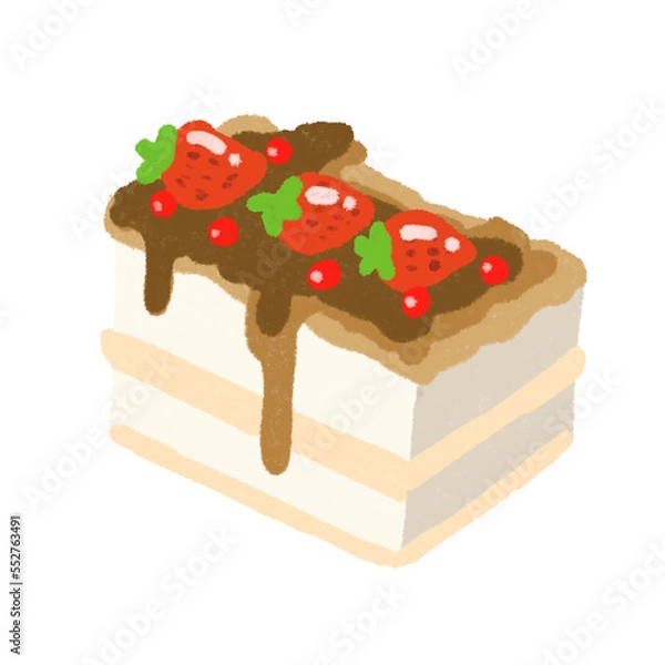 Obraz Strawberry chocolate cake pie in cute hand draw style sticker with transparent background png