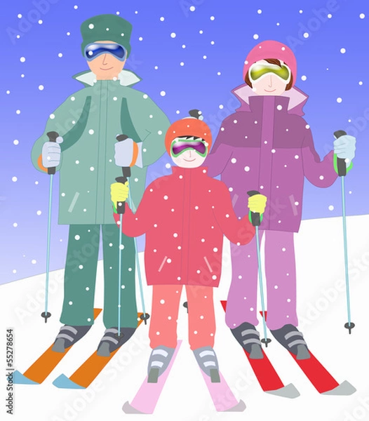 Fototapeta 家族でスキー