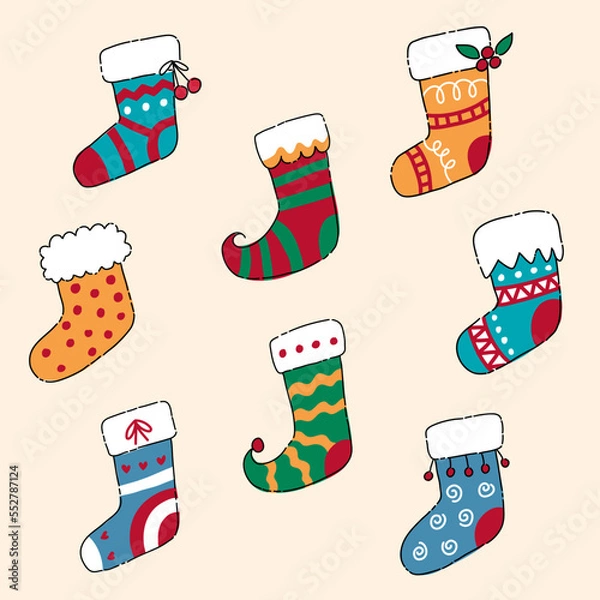 Obraz Cute Doodle Christmas socks