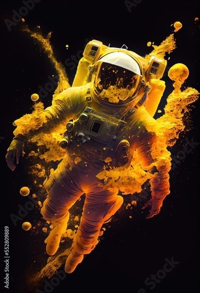 Obraz Astronaut floating through the galaxy helmet reflect