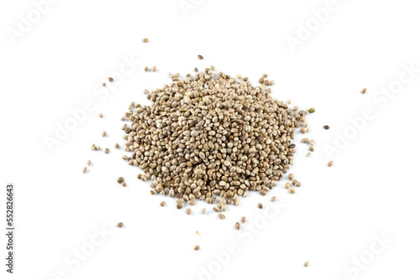 Fototapeta Cannabis hemp seeds pile close up macro shot isolated